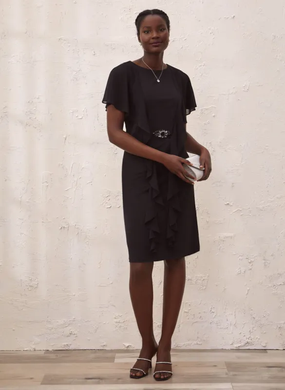 Crystal Detail Chiffon Capelet Dress sold by Laura