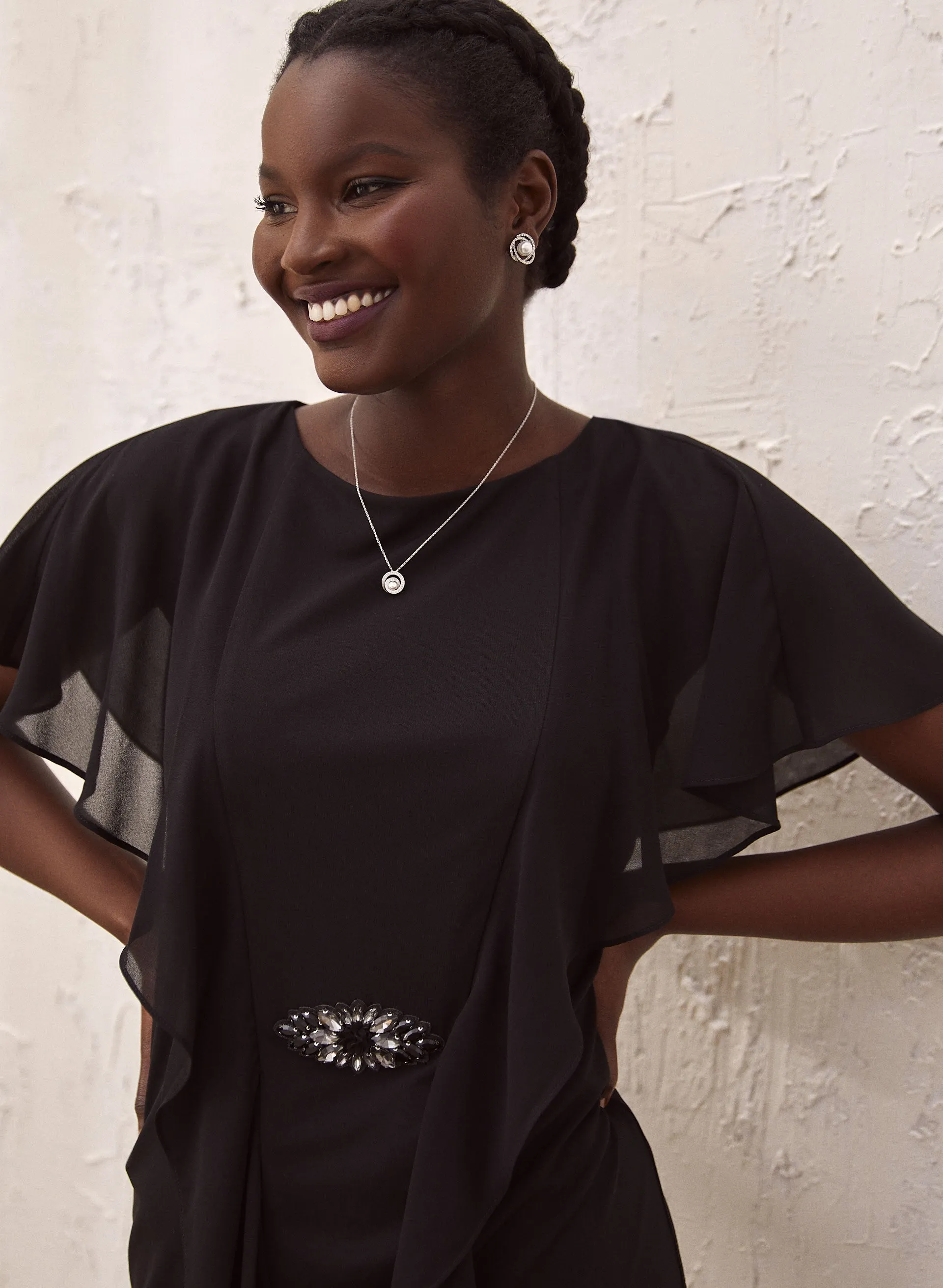 Crystal Detail Chiffon Capelet Dress sold by Laura product image thumbnail 3