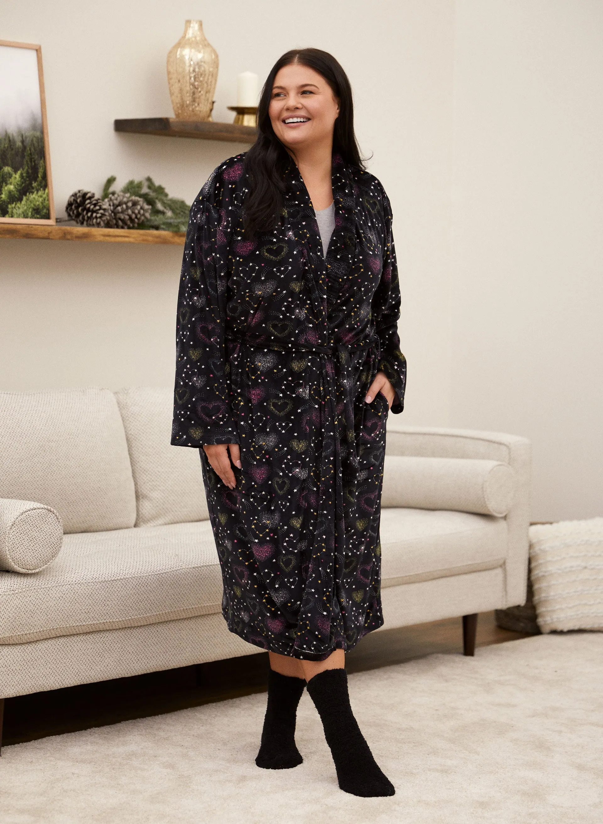 Heart Print Velour Robe sold by Laura