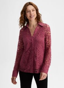 Lace Button-Down Blouse sold by Laura