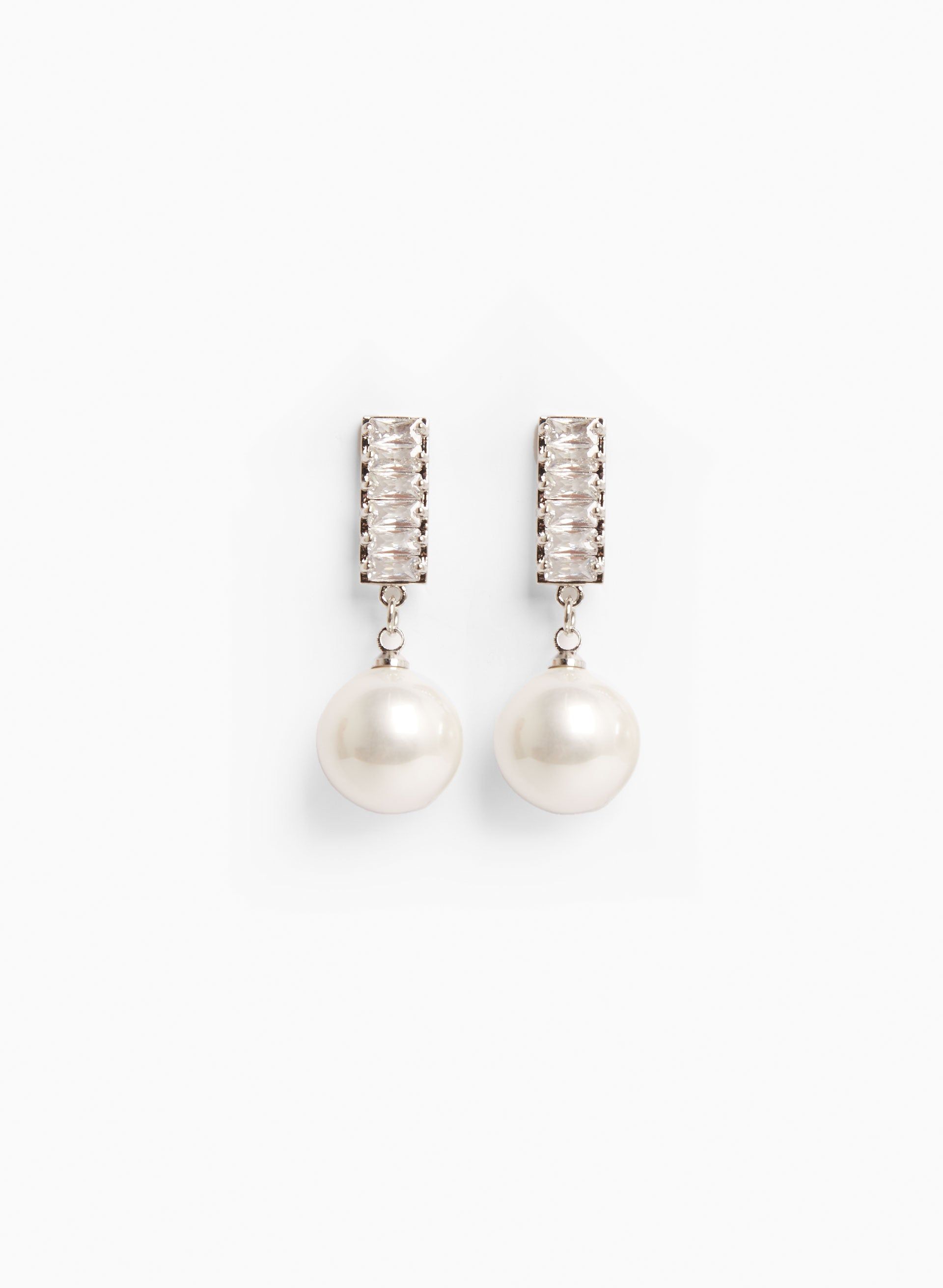 Crystal Baguette & Pearl Earrings sold by Laura