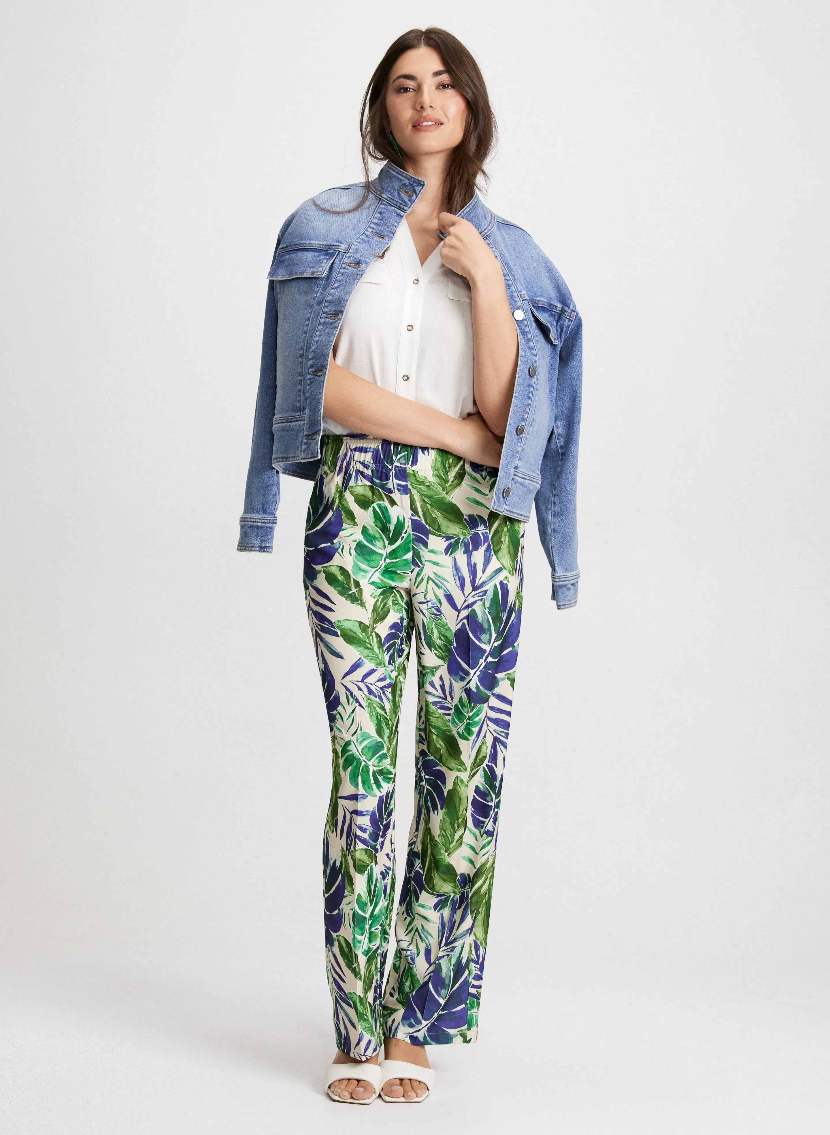 Short Denim Jacket & Palm Print Pants sold by Laura