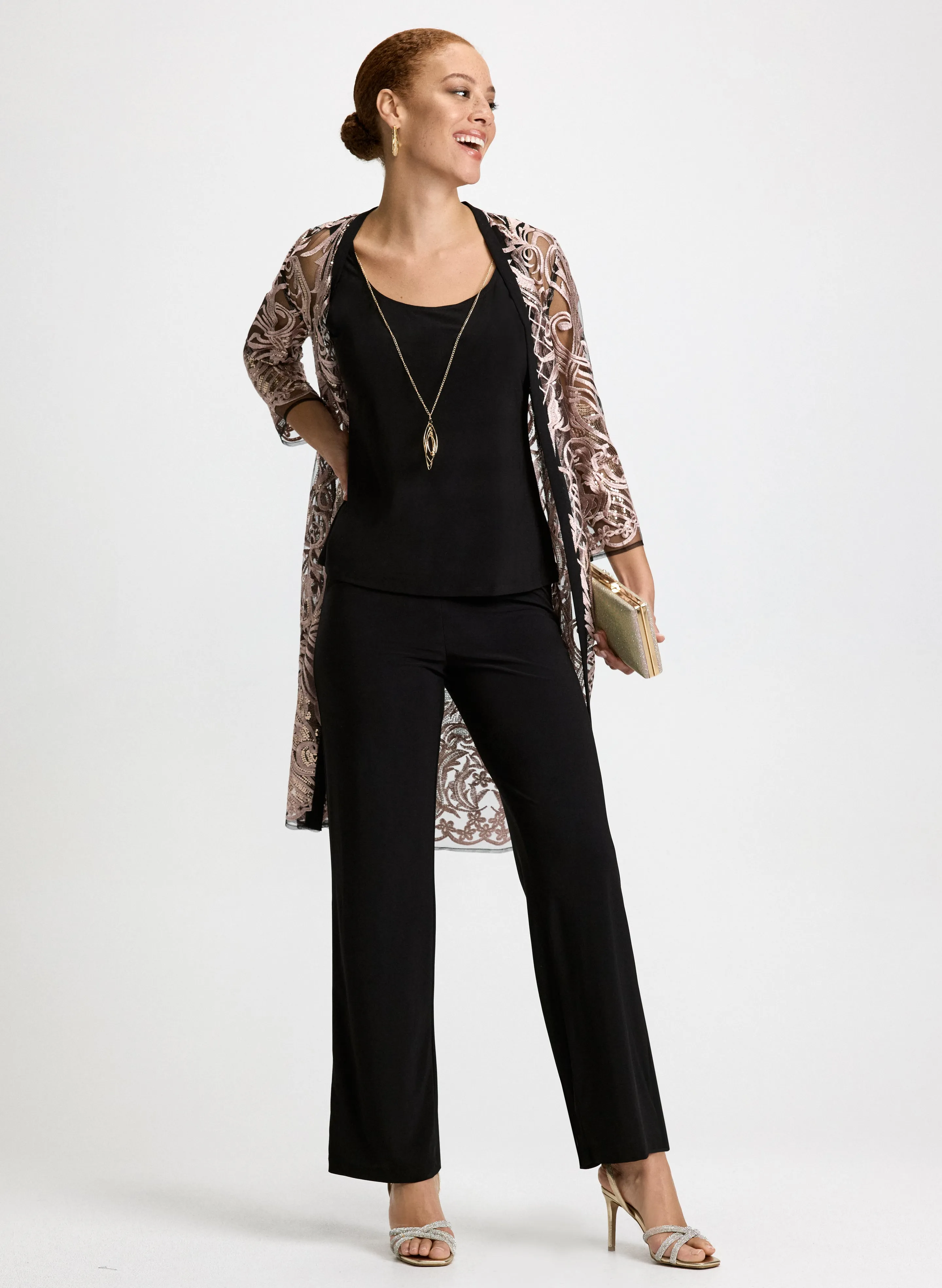 Sequin Motif Jacket, Pants & Cami Set sold by Laura