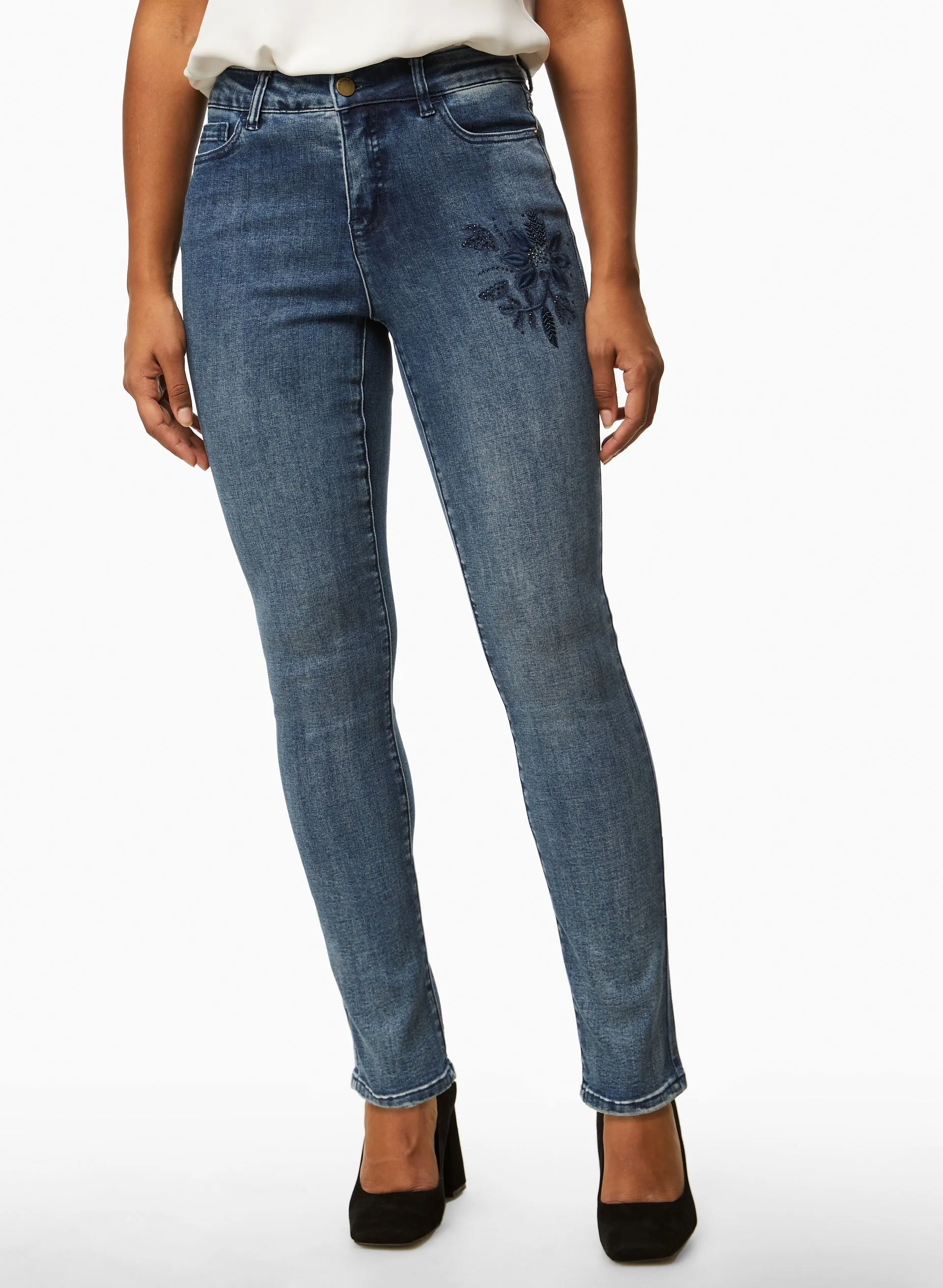 Floral Embroidery Slim Leg Jeans sold by Laura