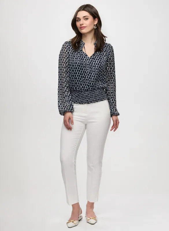 Smocked Waist Geometric Print Blouse & Slim Leg Ankle Pant sold by Laura