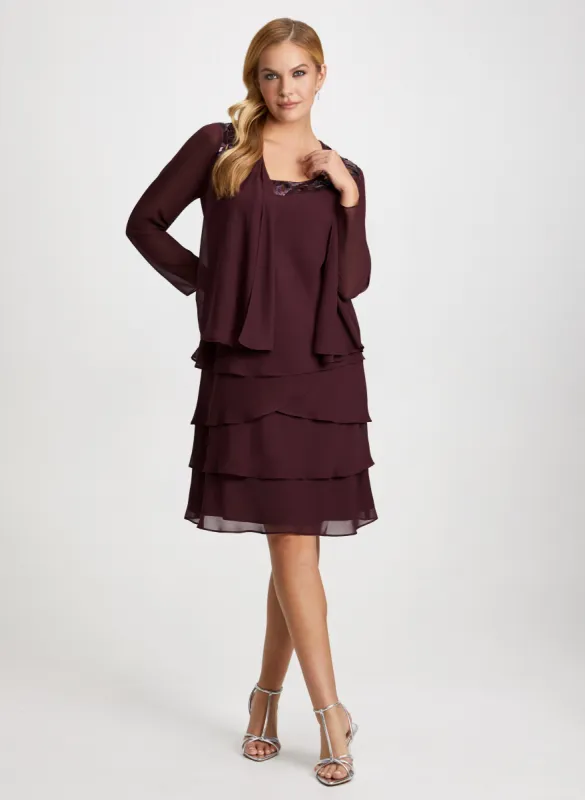 Sequin Trim Chiffon Dress & Jacket Set sold by Laura