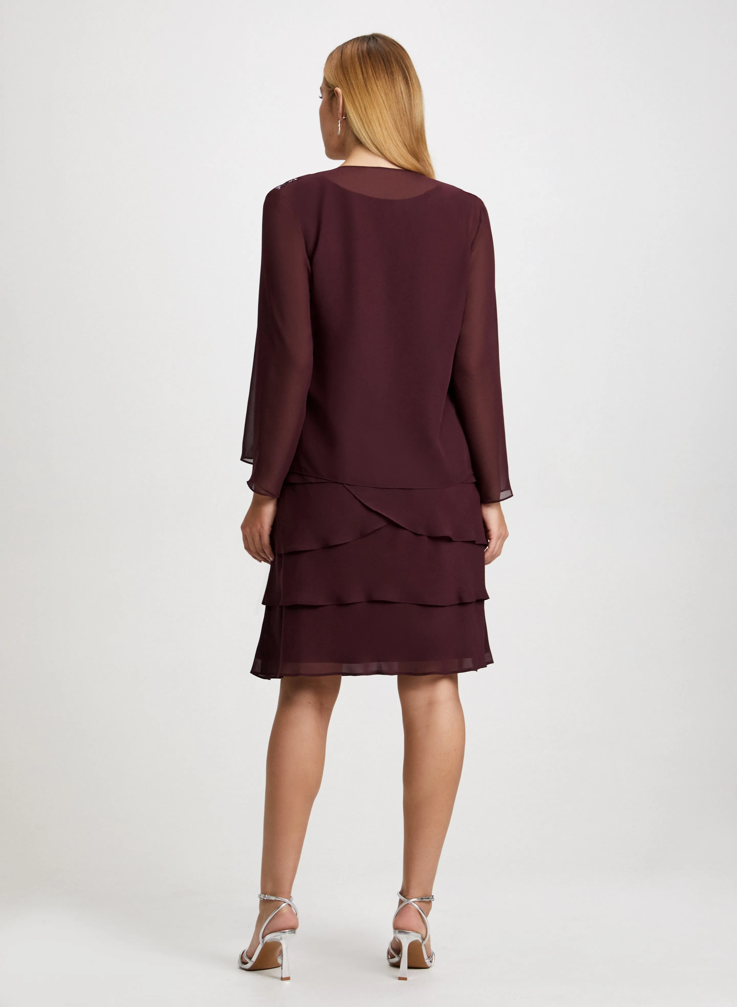 Sequin Trim Chiffon Dress & Jacket Set sold by Laura product image thumbnail 3