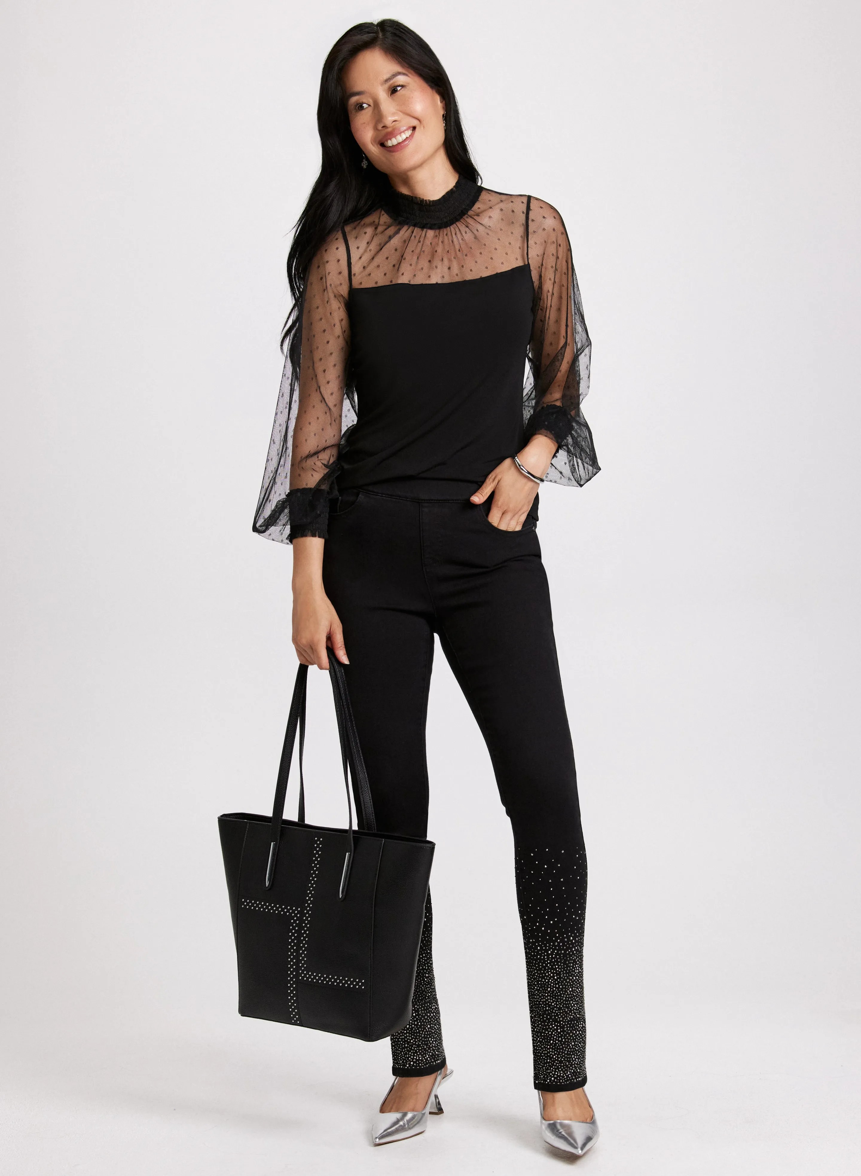 Mesh Sleeve Top & Slim Leg Jeans sold by Laura