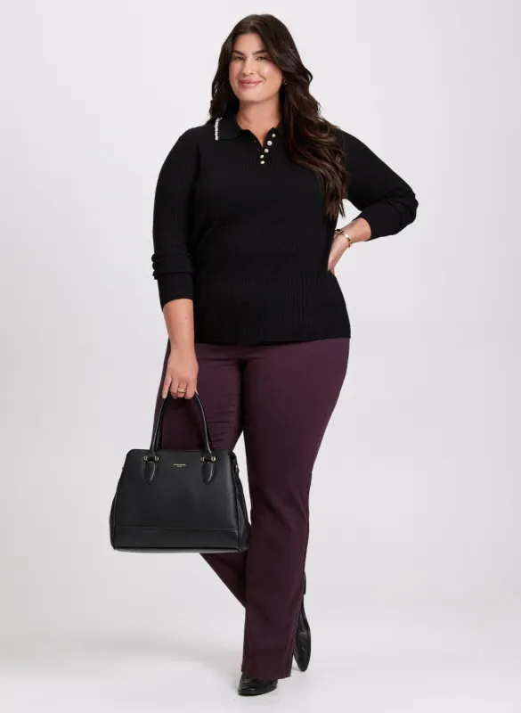 Pearl Trim Polo Sweater & Straight Leg Jeans sold by Laura