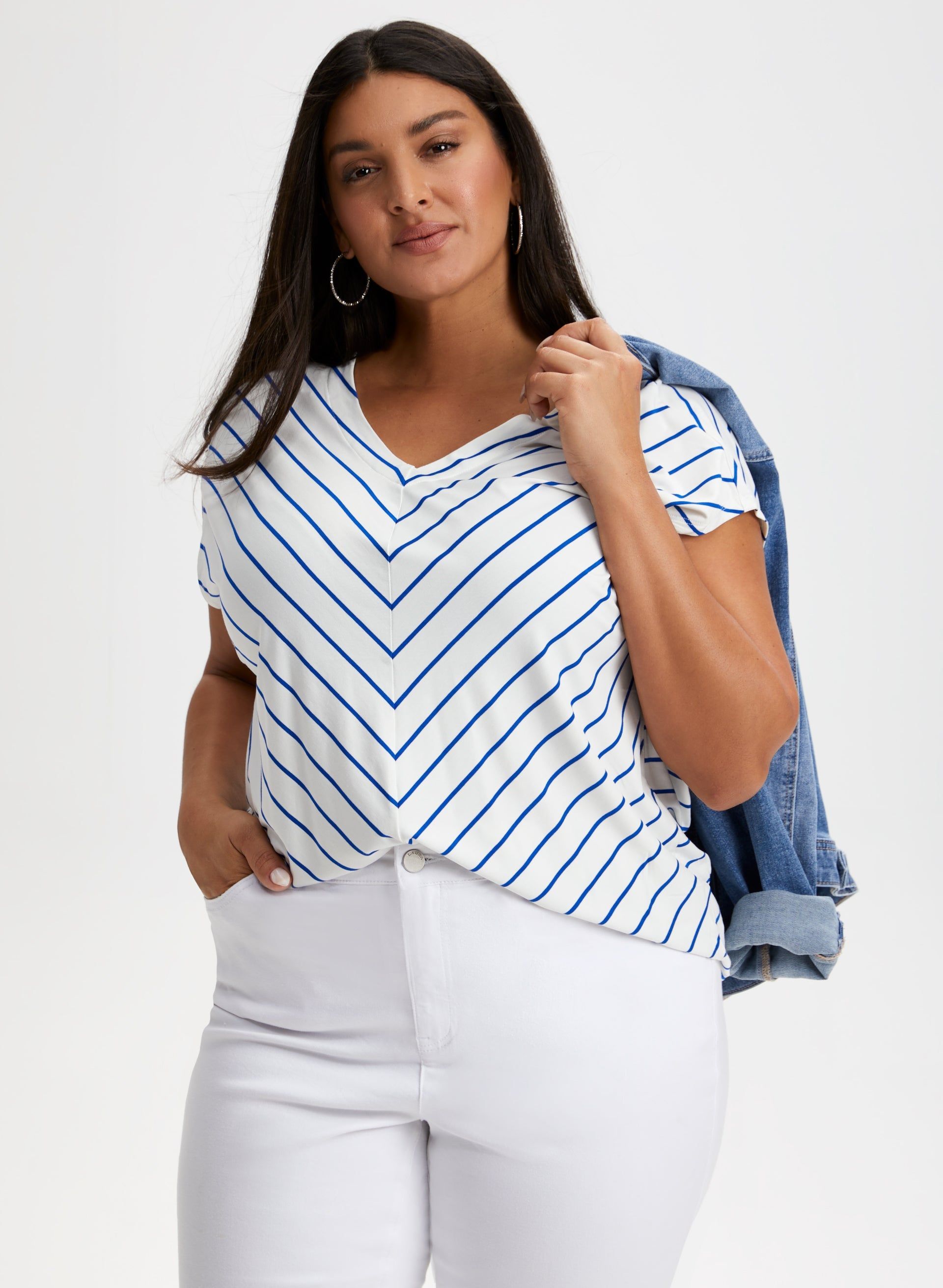 V-Neck Stripe Print Top sold by Laura