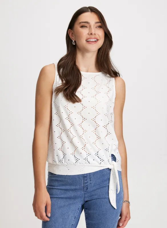 Sleeveless Boat-Neck Eyelet Top sold by Laura