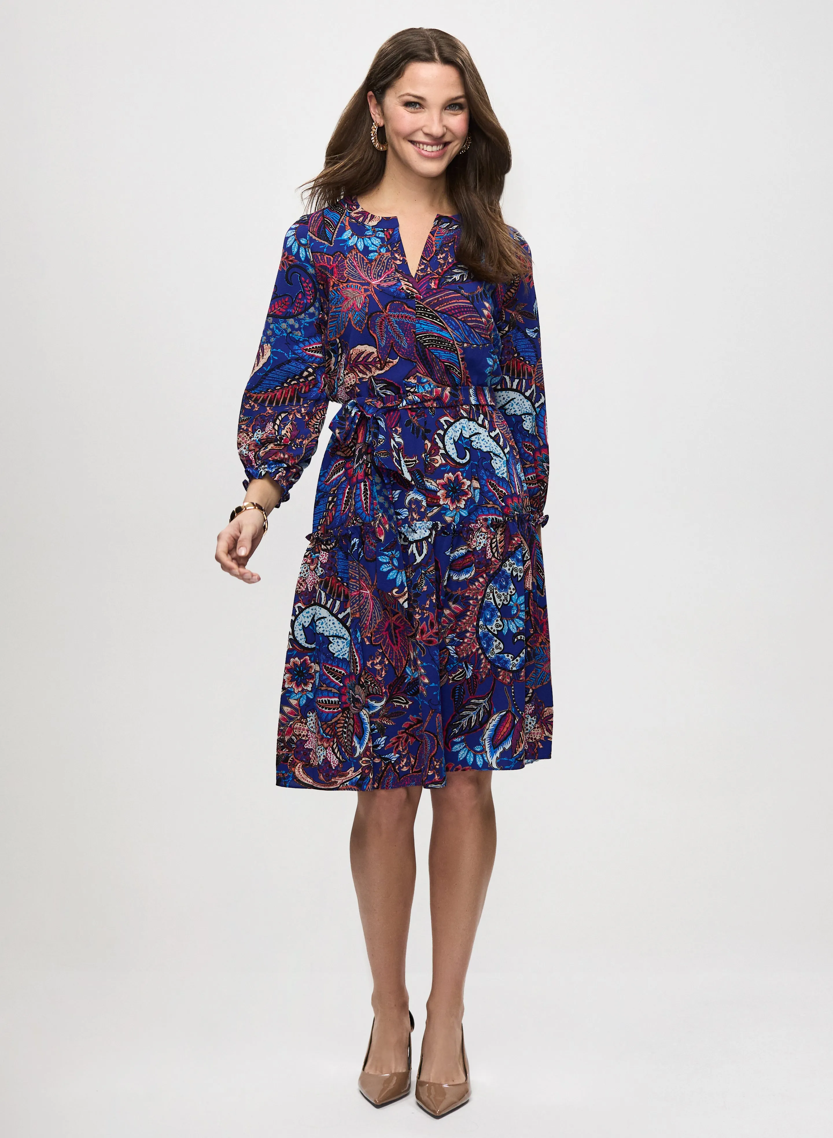 Tiered Popover Dress & Textured Hoop Earrings sold by Laura