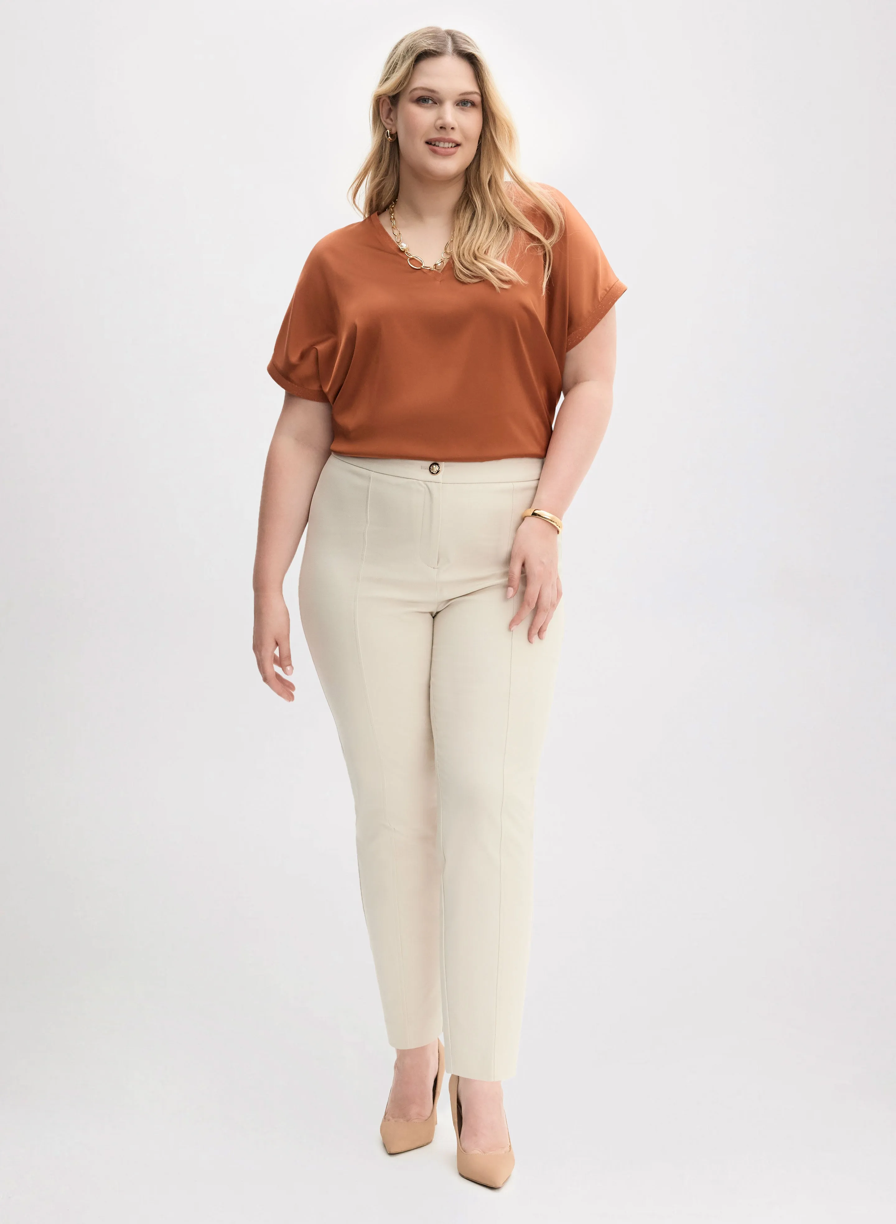 V-Neck Satin Blouse & Slim Leg Pants sold by Laura