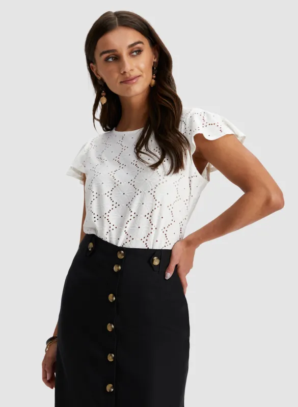 Short Sleeve Eyelet Top sold by Laura