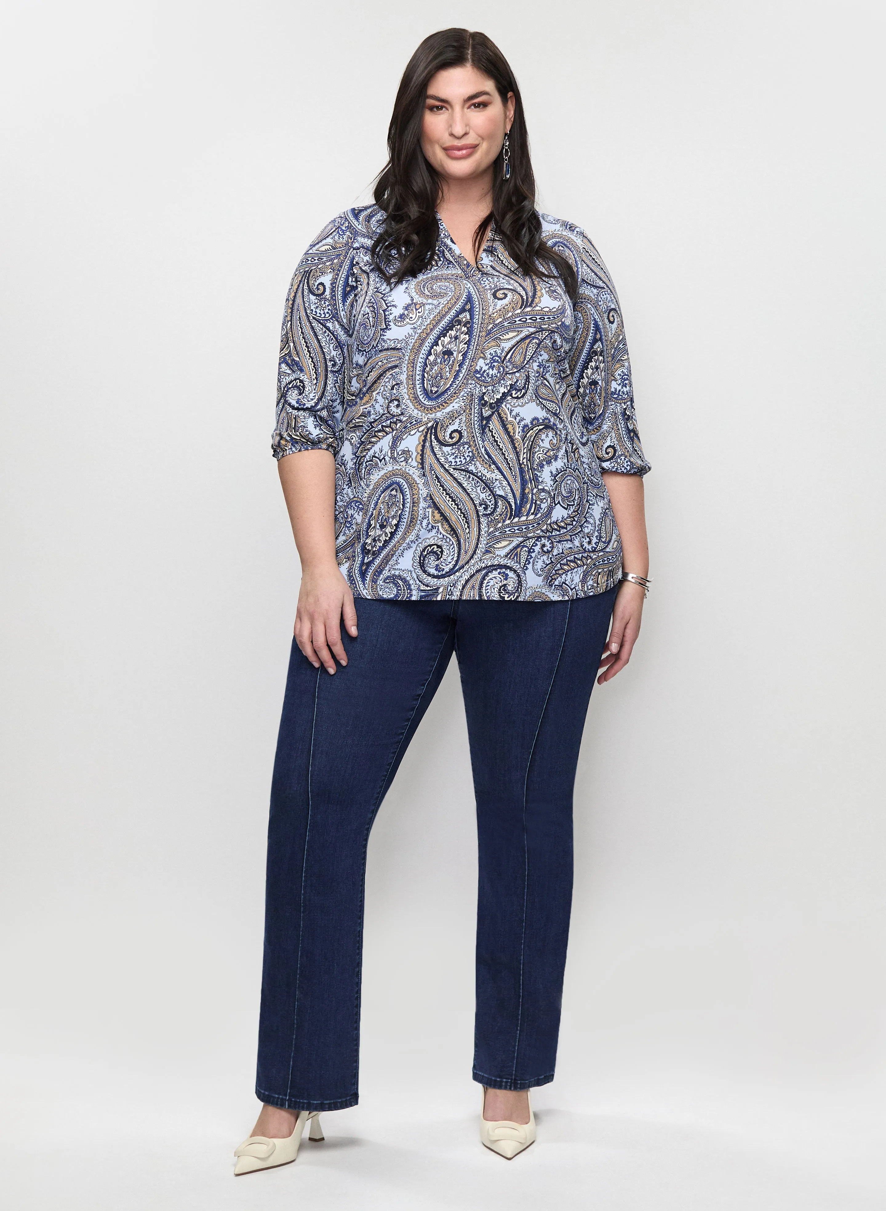 Balloon Sleeve Paisley Top & Pull-On Bootcut Jeans sold by Laura