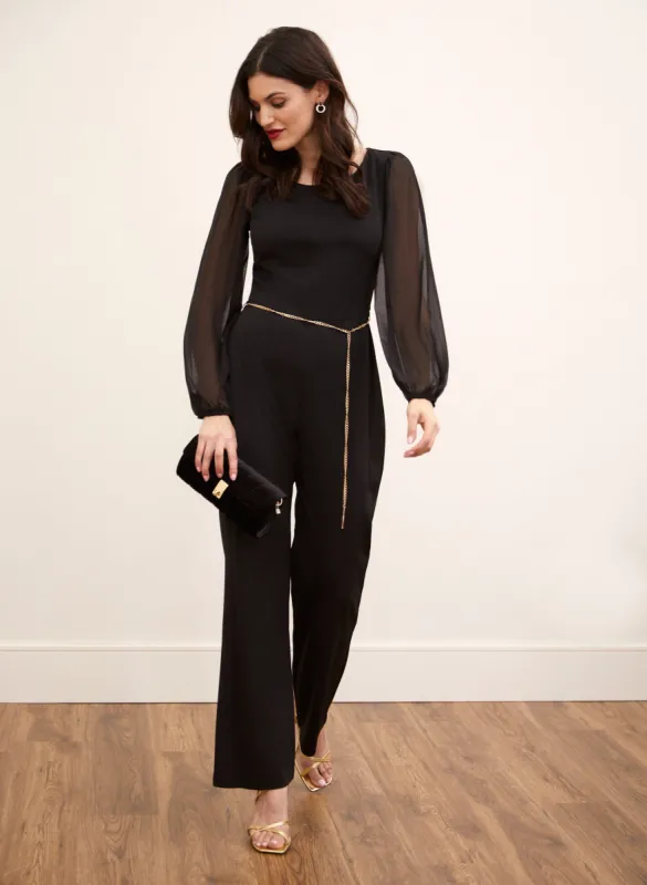 Balloon Sleeve Chain Belt Jumpsuit sold by Laura