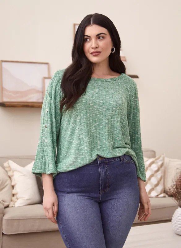 Button Detail Rib Knit Top sold by Laura