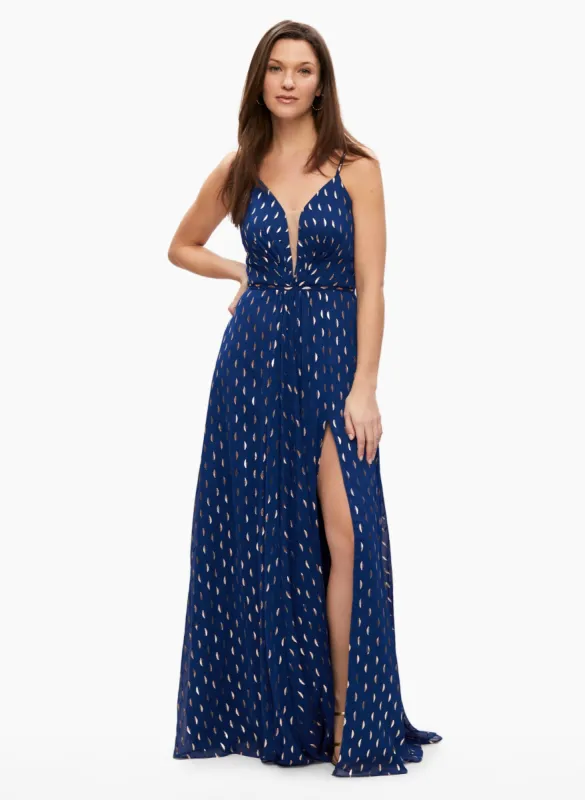 Metallic Leaf Chiffon Dress sold by Laura