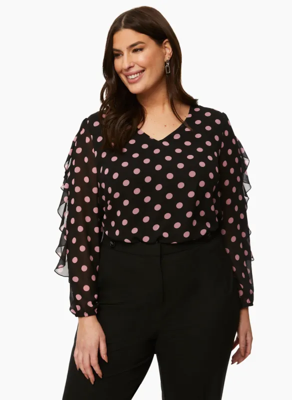 Ruffle Sleeve Polka Dot Blouse sold by Laura