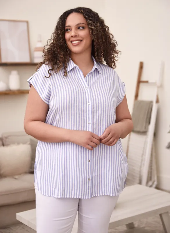 Stripe Print Linen-Blend Blouse sold by Laura