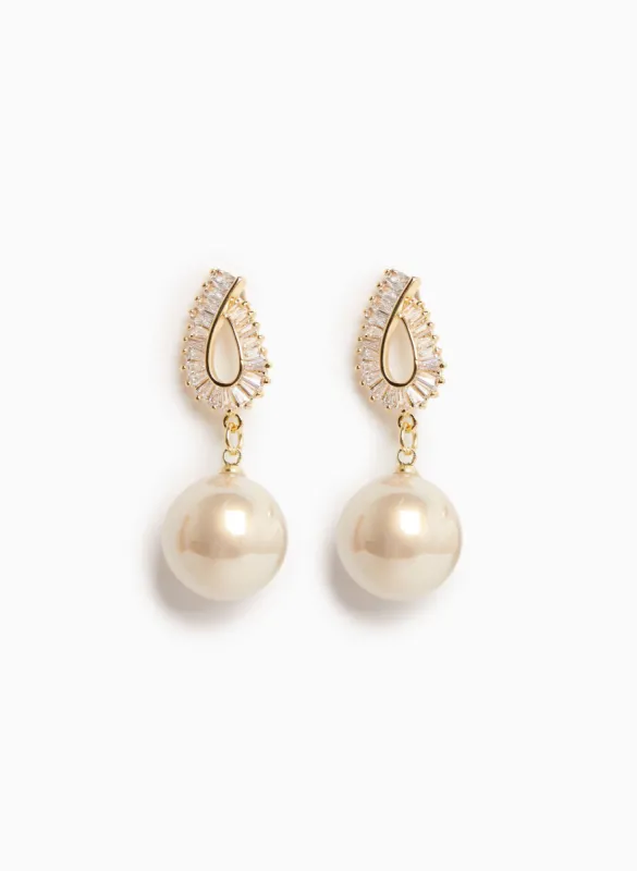 Crystal Baguette & Pearl Earrings sold by Laura