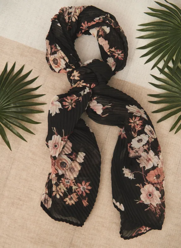 Pleated Floral Print Scarf sold by Laura