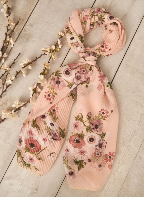 Pleated Floral Print Scarf sold by Laura