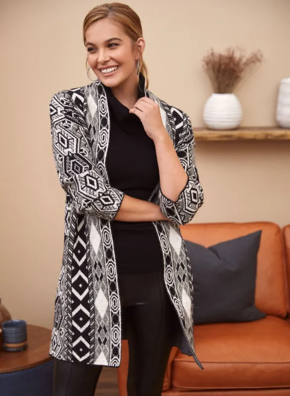 Two-Tone Diamond Motif Cardigan sold by Laura