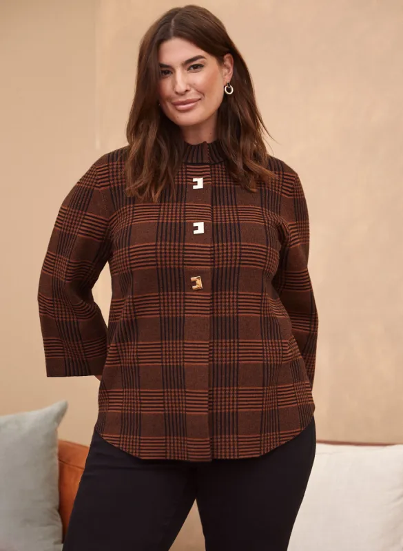 Plaid Button Front Trapeze Cardigan sold by Laura