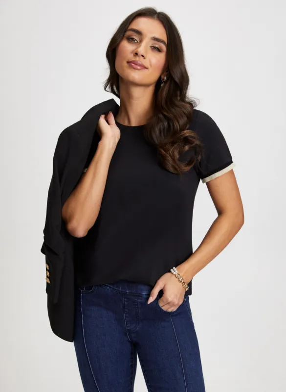 Metallic Trim Short Sleeve Tee sold by Laura