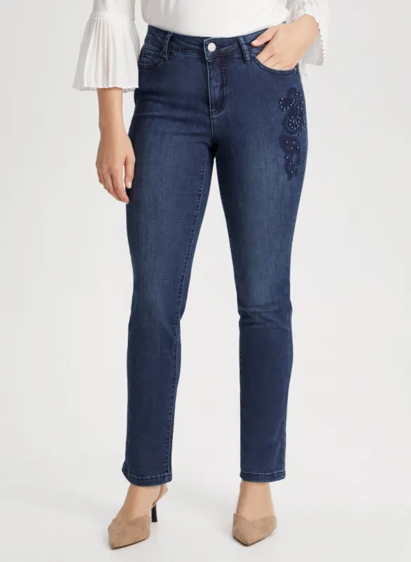 Paisley Appliqué Straight Leg Jeans sold by Laura