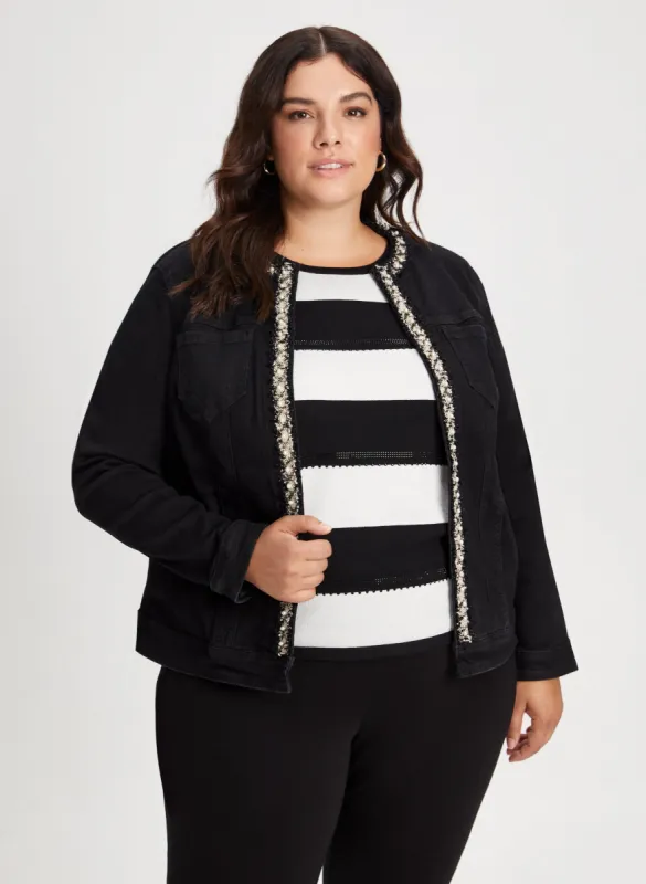 Embellished Trim Denim Jacket sold by Laura