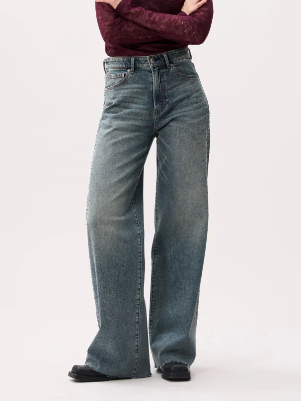 Loose fit jeans with strass | Tinted Blue made by Catwalk Junkie