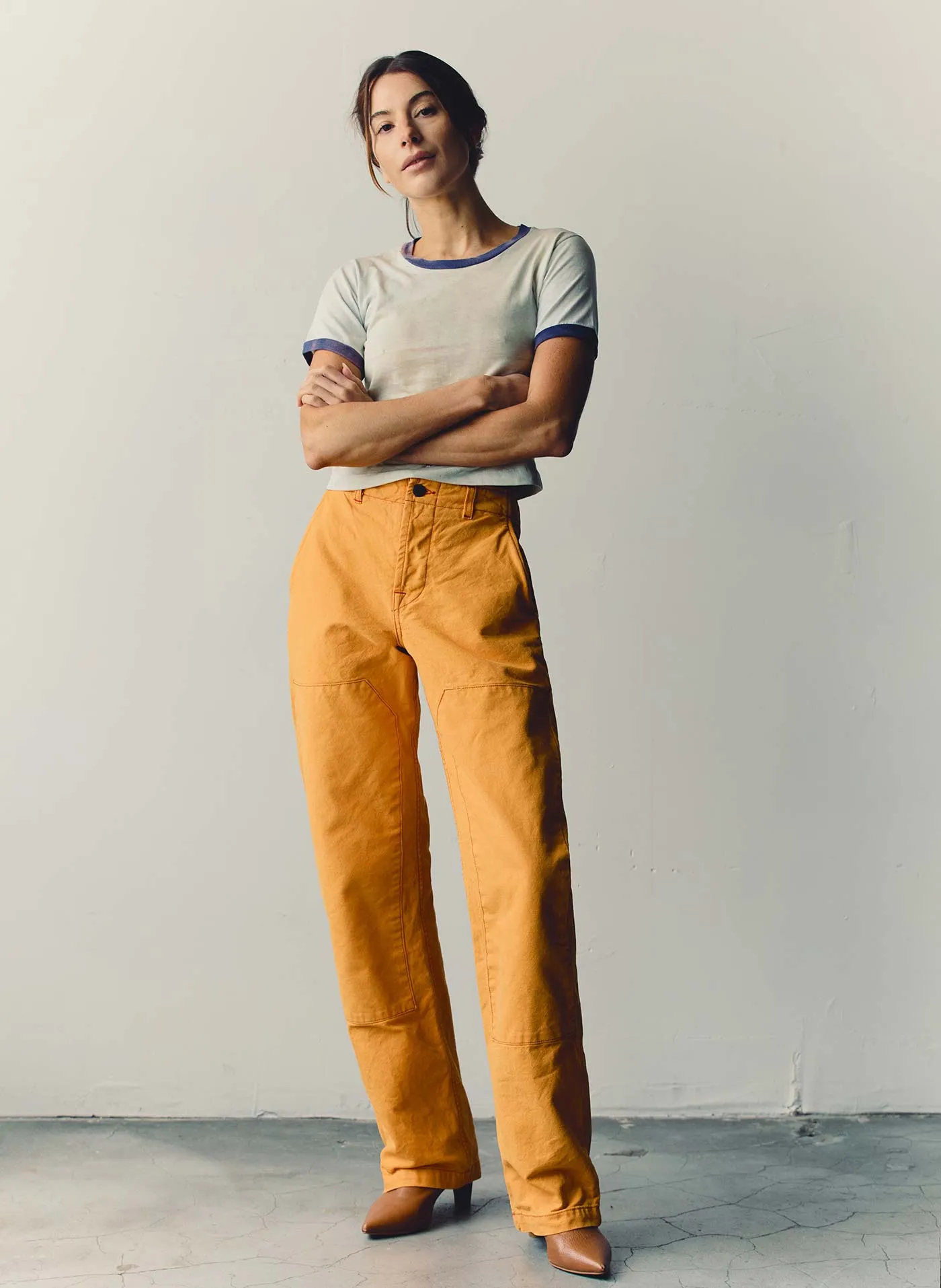 clarke canvas workpant in marigold sold by Imogene + Willie
