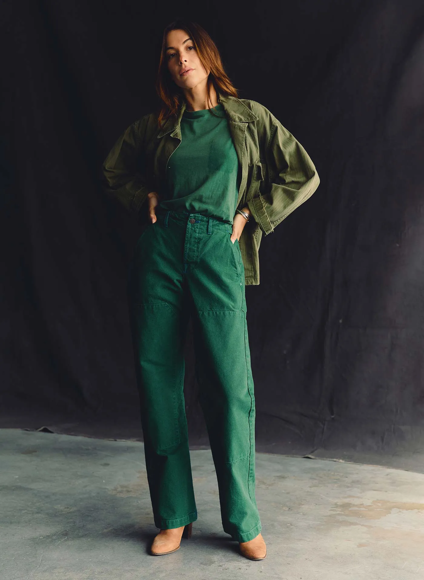 clarke canvas workpant in spruce sold by Imogene + Willie