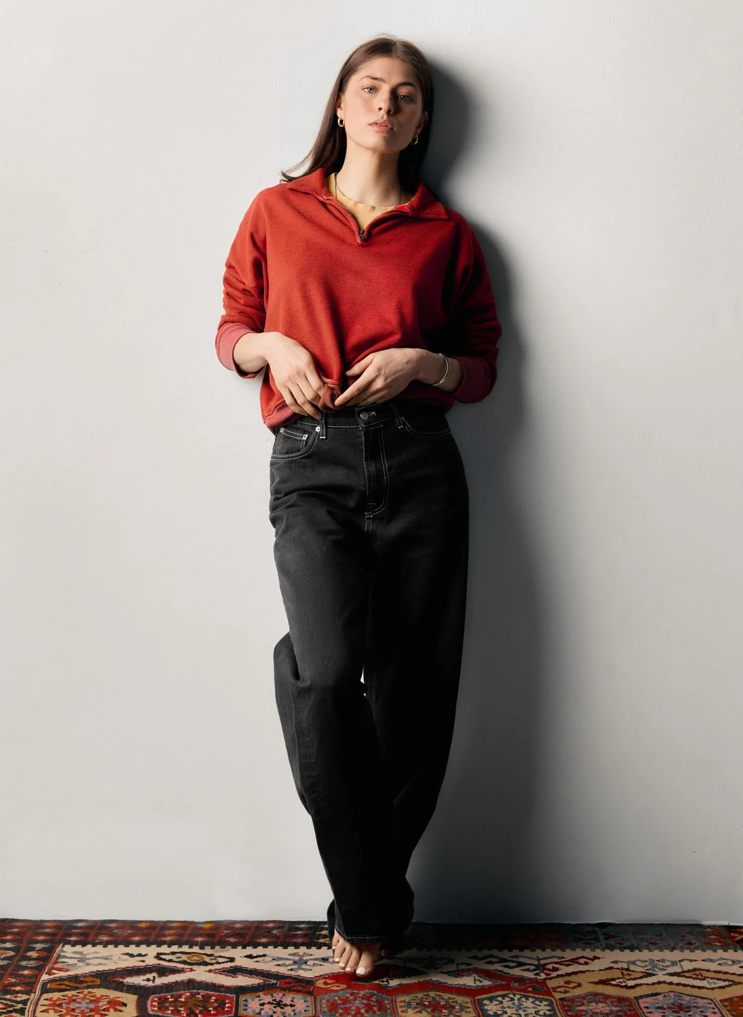 the quarter zip heather red pullover sold by Imogene + Willie product image thumbnail 3