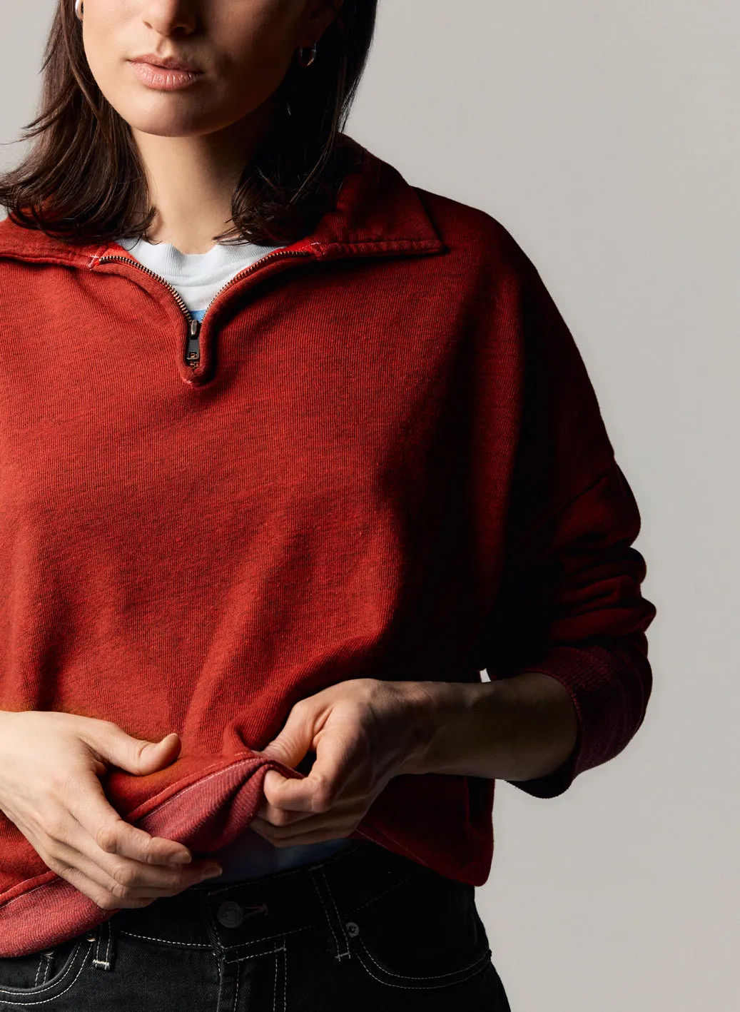 the quarter zip heather red pullover sold by Imogene + Willie product image thumbnail 4