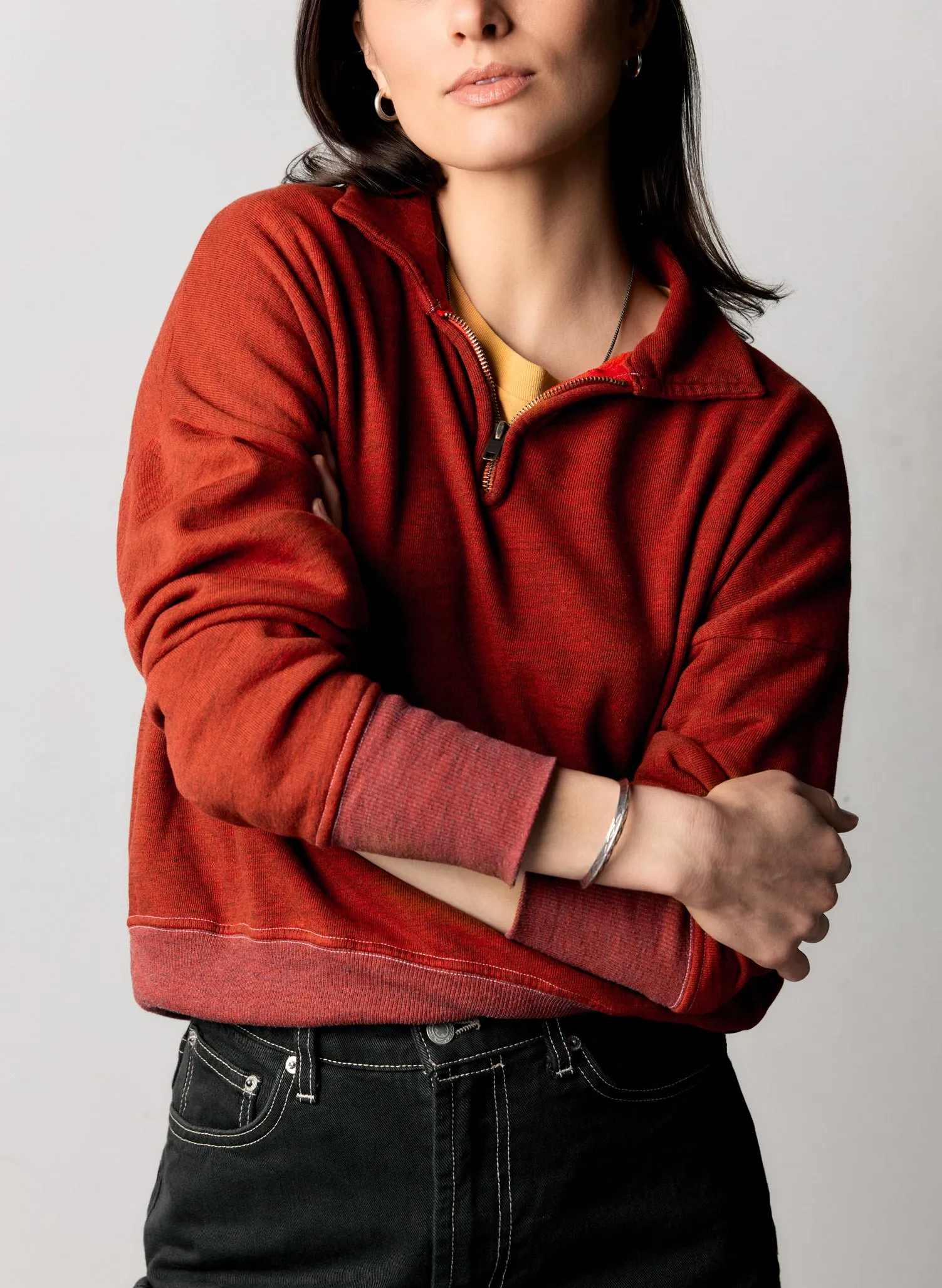 the quarter zip heather red pullover sold by Imogene + Willie