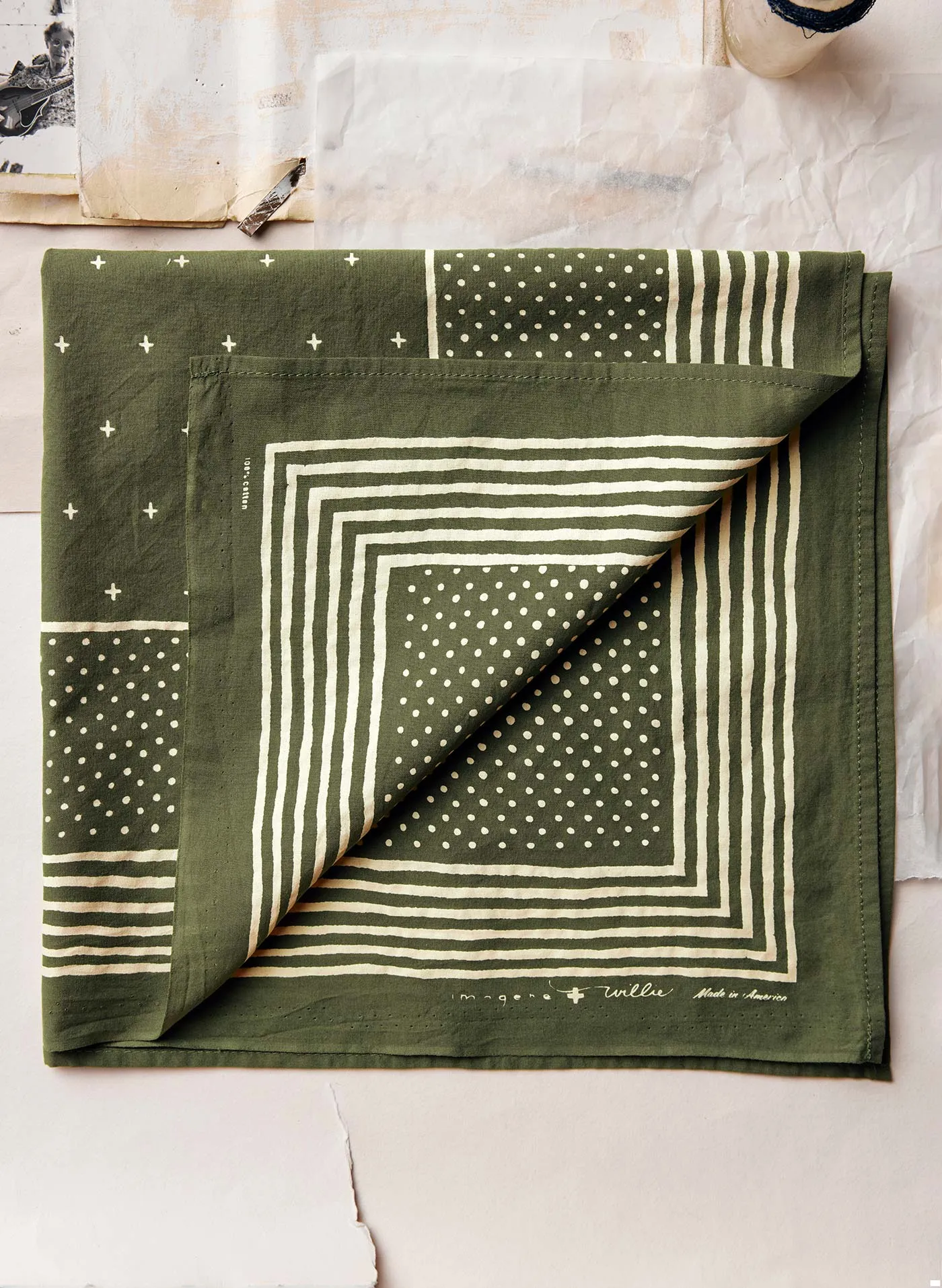 i+w vintage olive bandana v2 sold by Imogene + Willie product image thumbnail 4