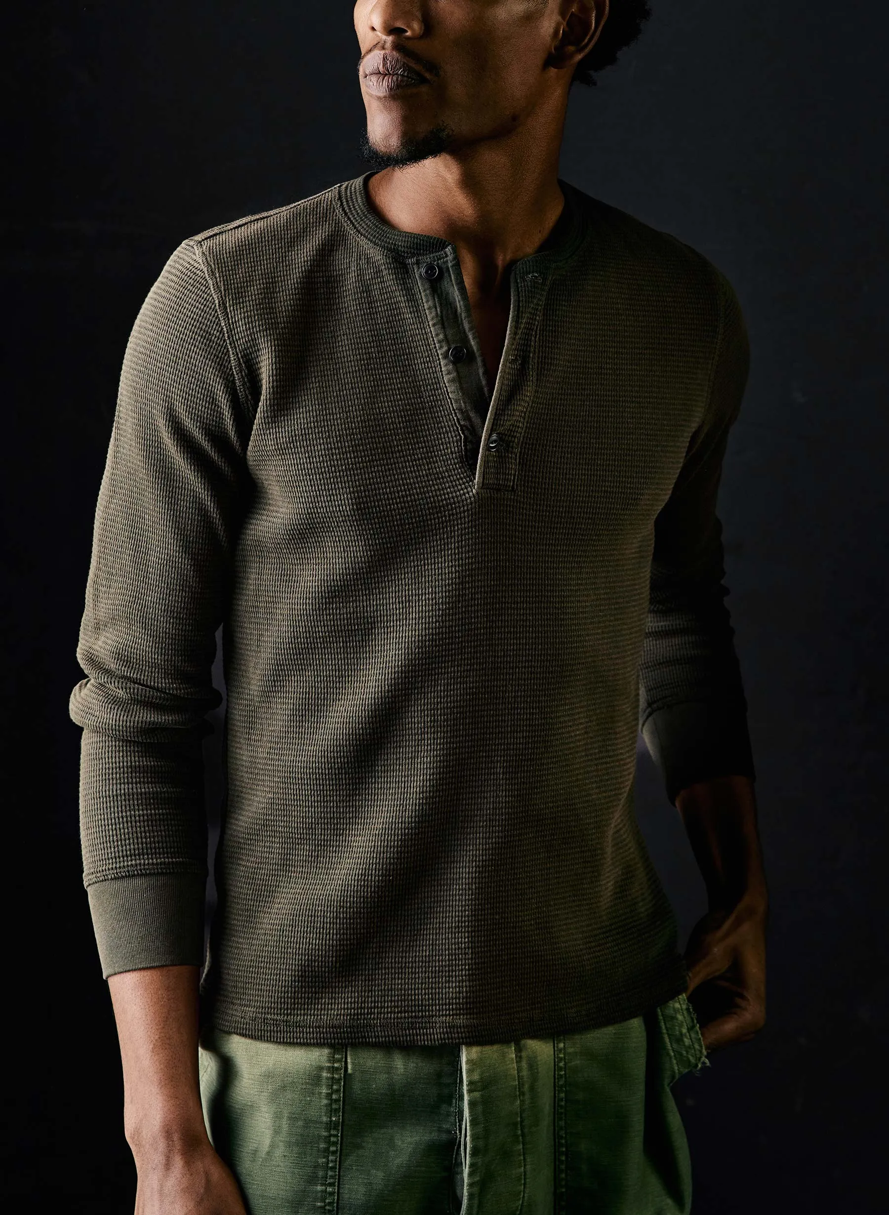 the knit waffle henley in forest sold by Imogene + Willie product image thumbnail 3