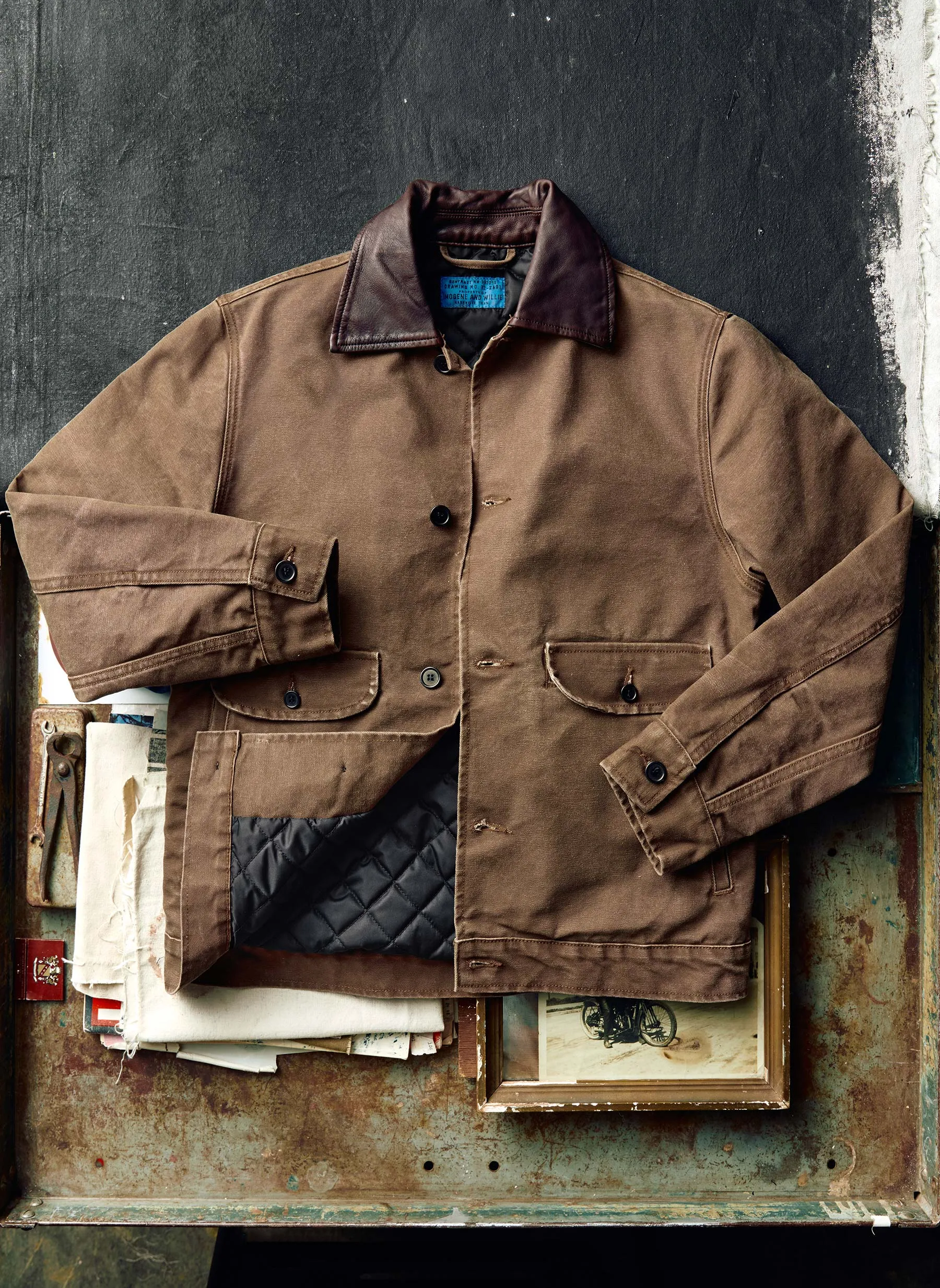 quilt lined canvas chore coat in brown sold by Imogene + Willie product image thumbnail 2