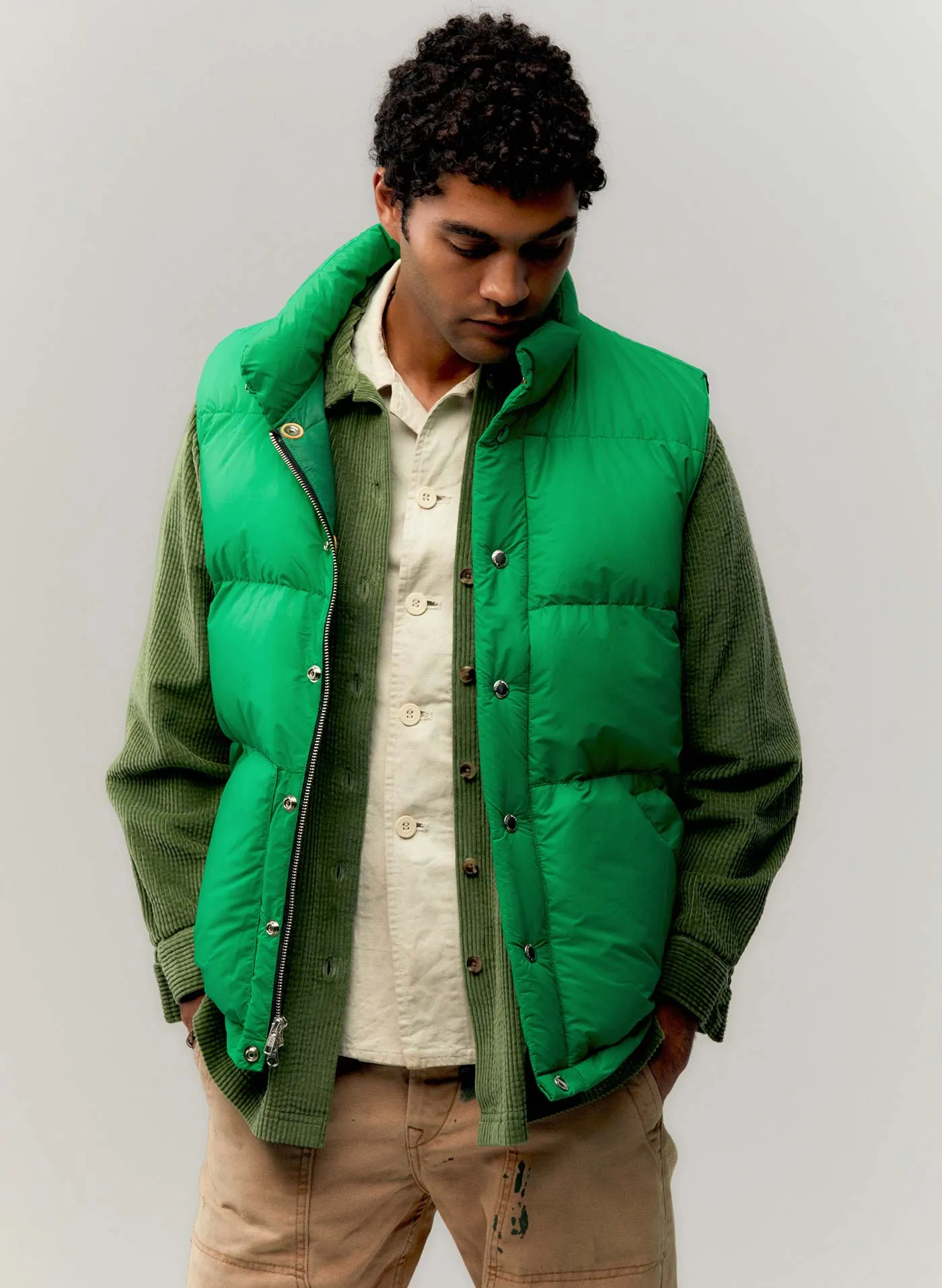 i+w x crescent down works classic vest sold by Imogene + Willie