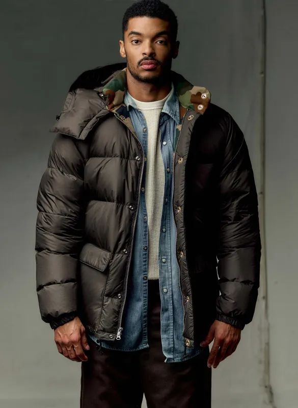 i+w x crescent down works camo lined parka sold by Imogene + Willie