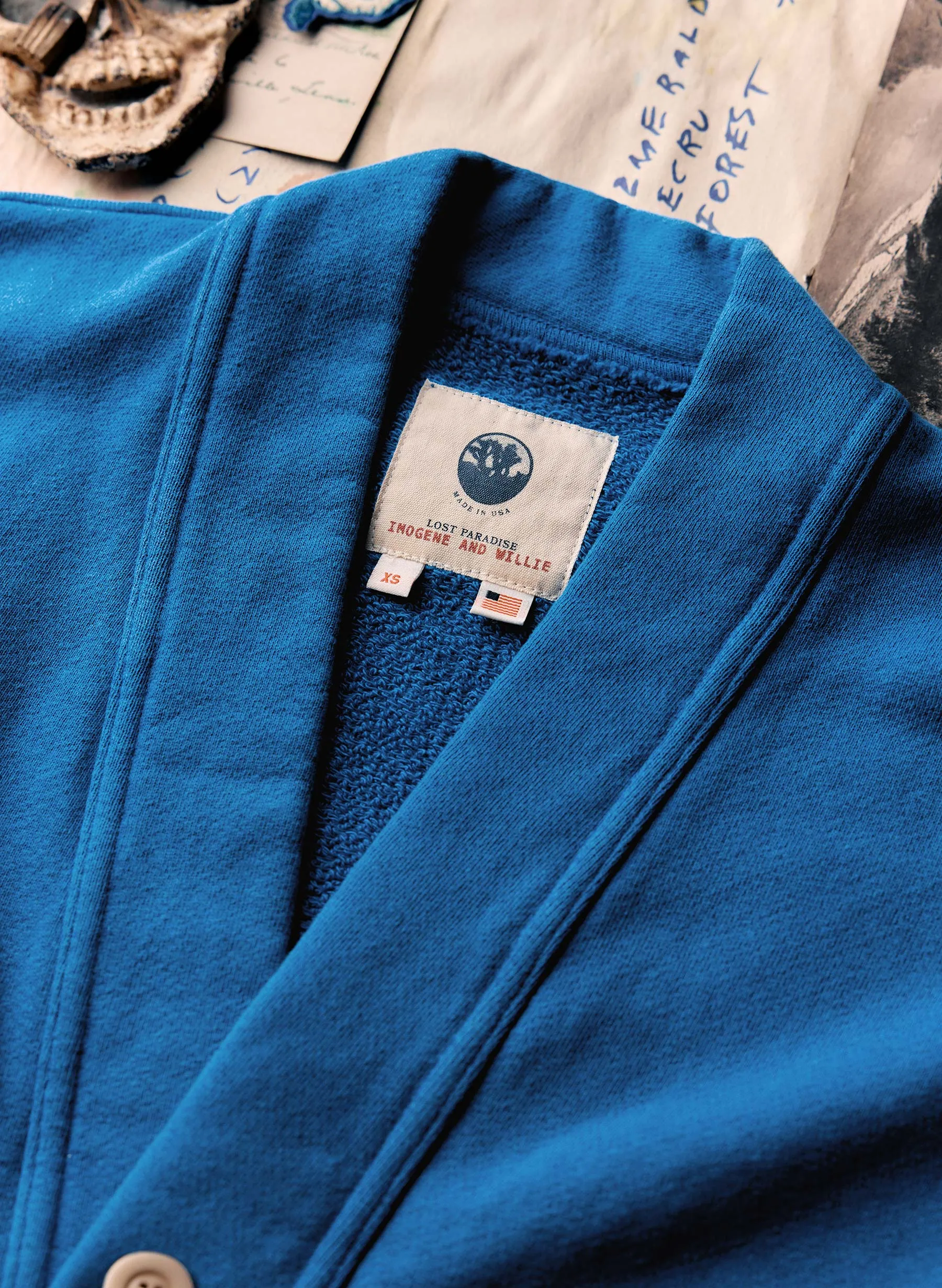 knit fleece cardigan in klein blue sold by Imogene + Willie product image thumbnail 4