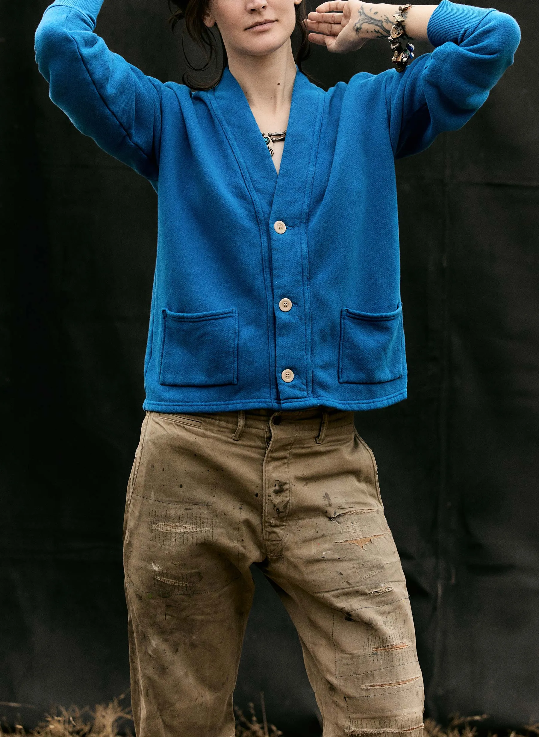 knit fleece cardigan in klein blue sold by Imogene + Willie product image thumbnail 3