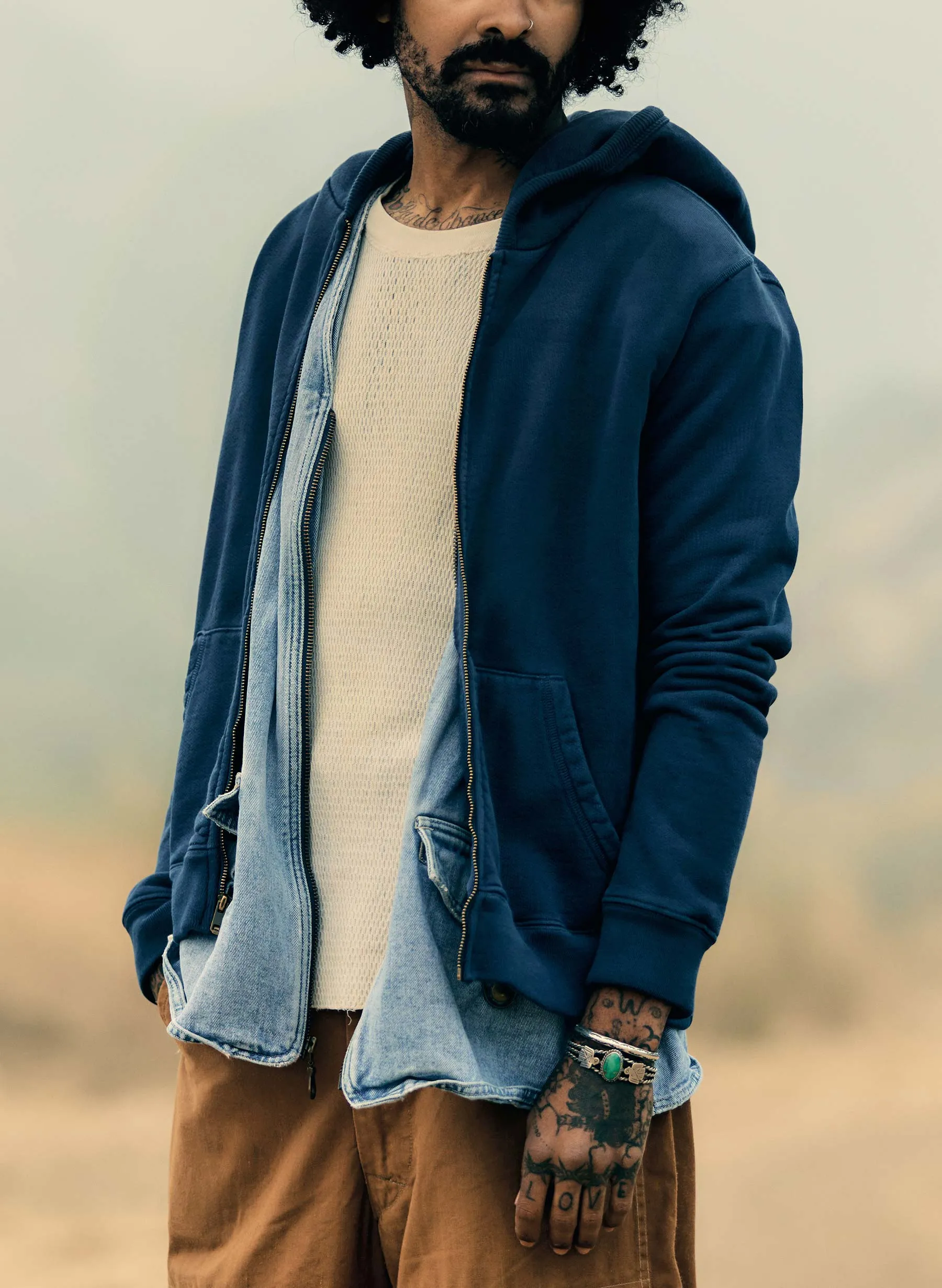 the standard zip sweatshirt in navy sold by Imogene + Willie