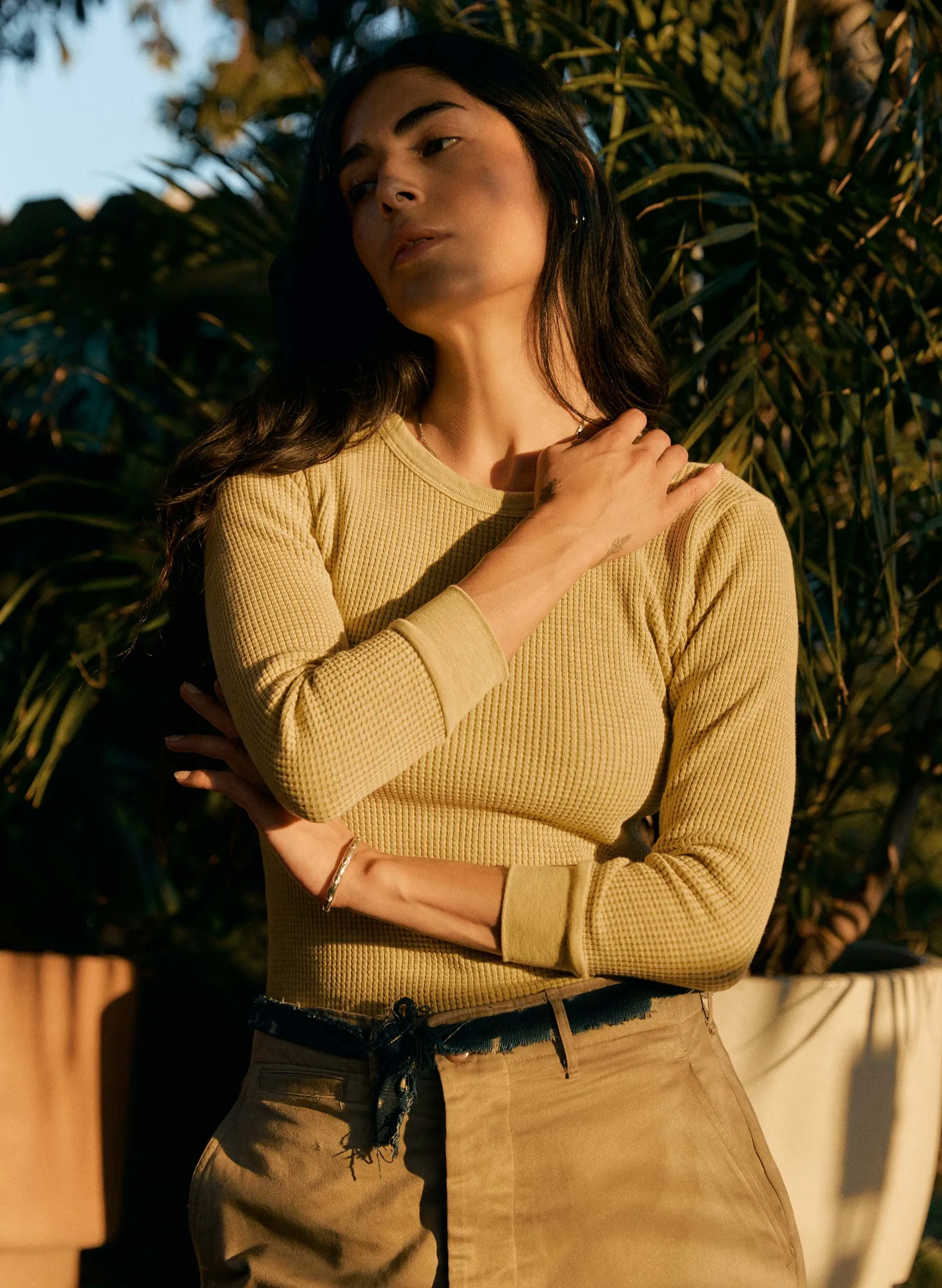 the waffle thermal crew in faded yellow sold by Imogene + Willie product image thumbnail 3