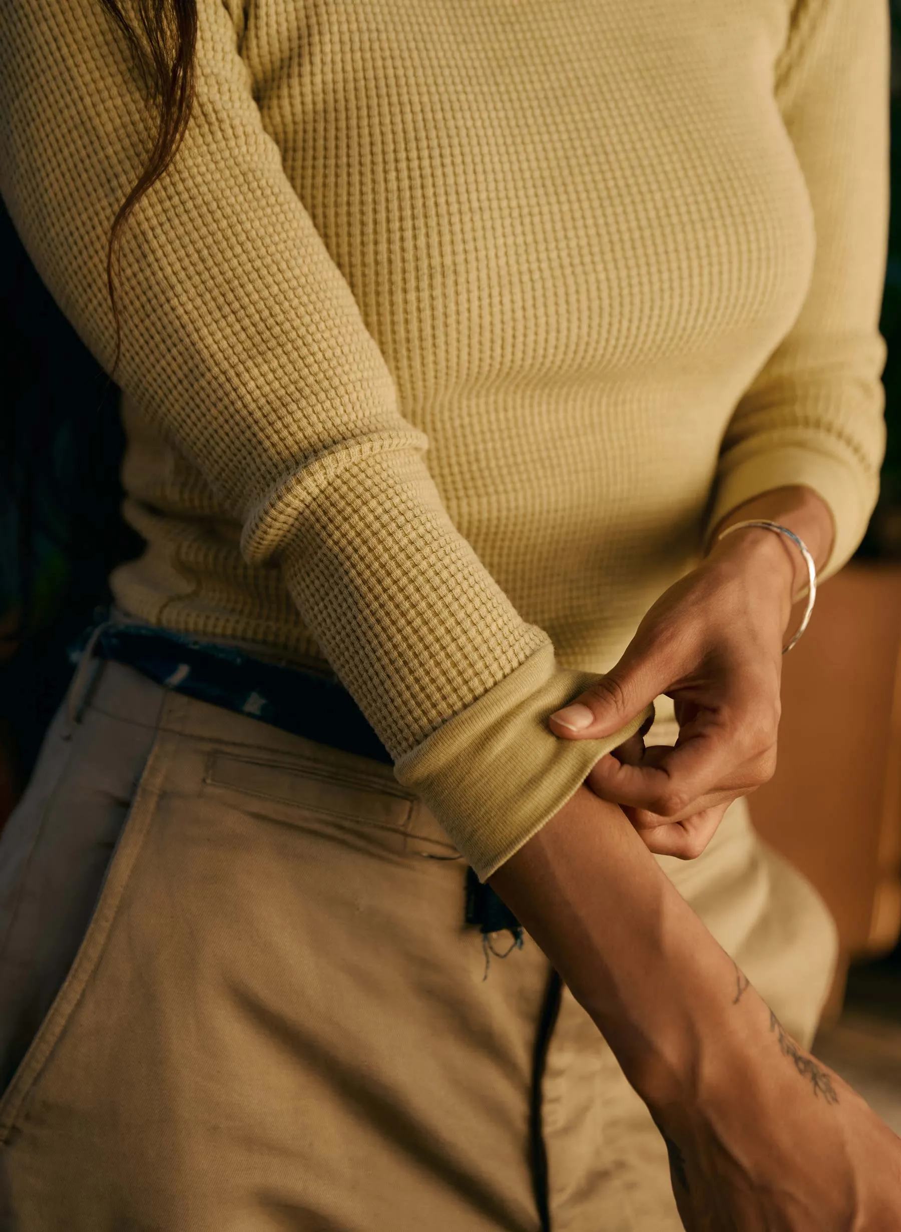 the waffle thermal crew in faded yellow sold by Imogene + Willie product image thumbnail 4