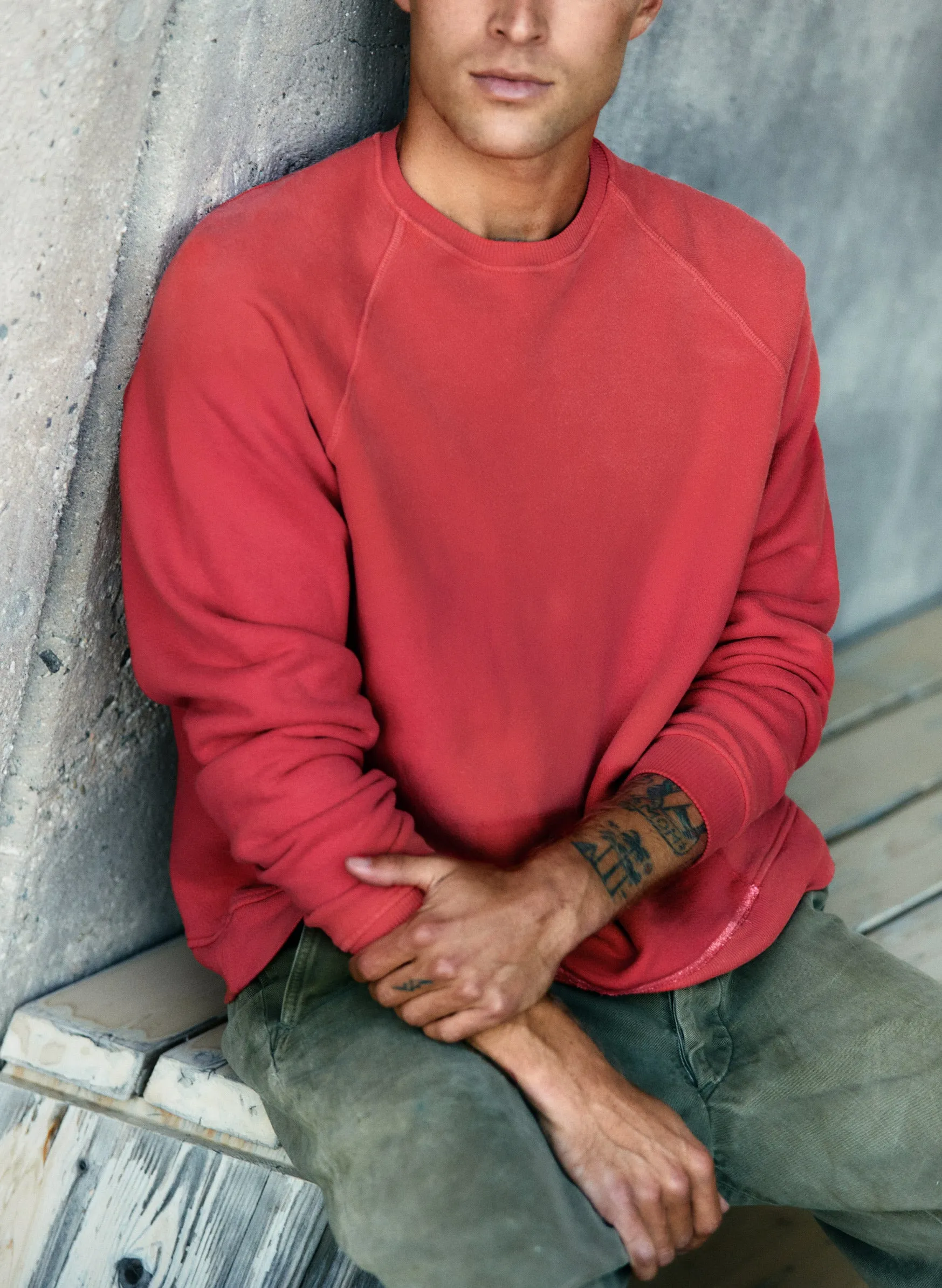 the old school crew in faded red sold by Imogene + Willie