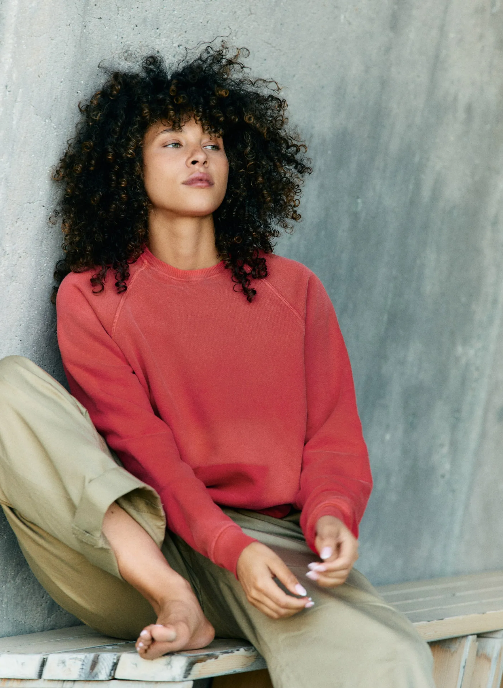 the old school crew in faded red sold by Imogene + Willie